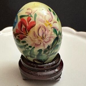 Hand-Painted Floral Egg Art on Stand